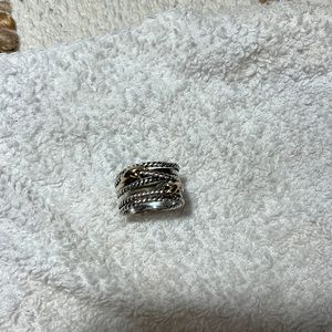 David Yurman Double X Crossover Ring in Sterling Silver with 18K Yellow Gold